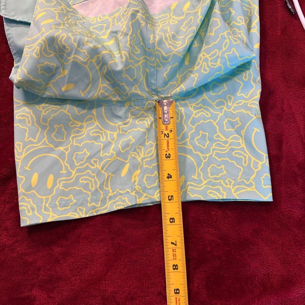 Neff Mens Swim Trunks Medium Blue Yellow Smiley Face Print Drawstring Shorts - Picture 8 of 9
